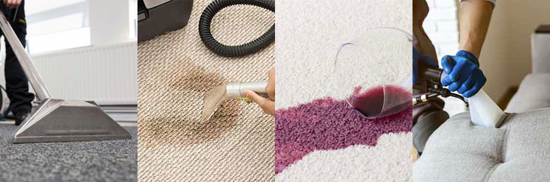 A montage of images illustrating carpet/upholstery cleaning.